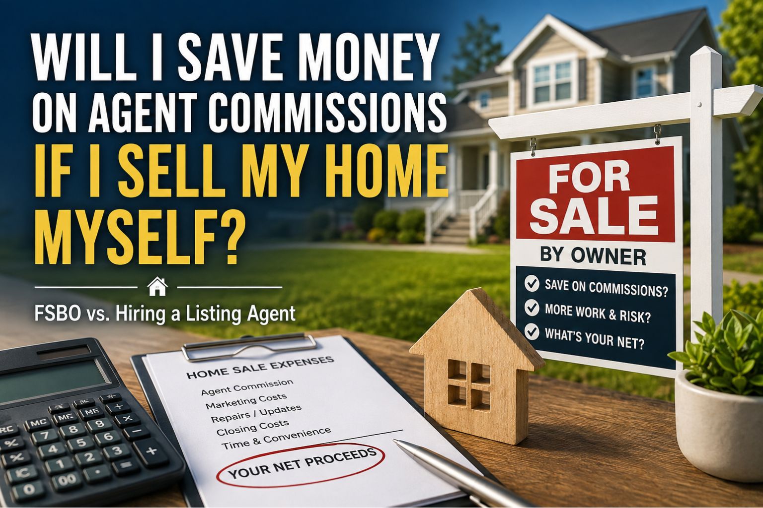 Will I Save Money Selling My House Myself? FSBO vs. Hiring a Listing Agent 2 Will I save money on agent commissions if I sell my home myself? FSBO vs hiring a listing agent